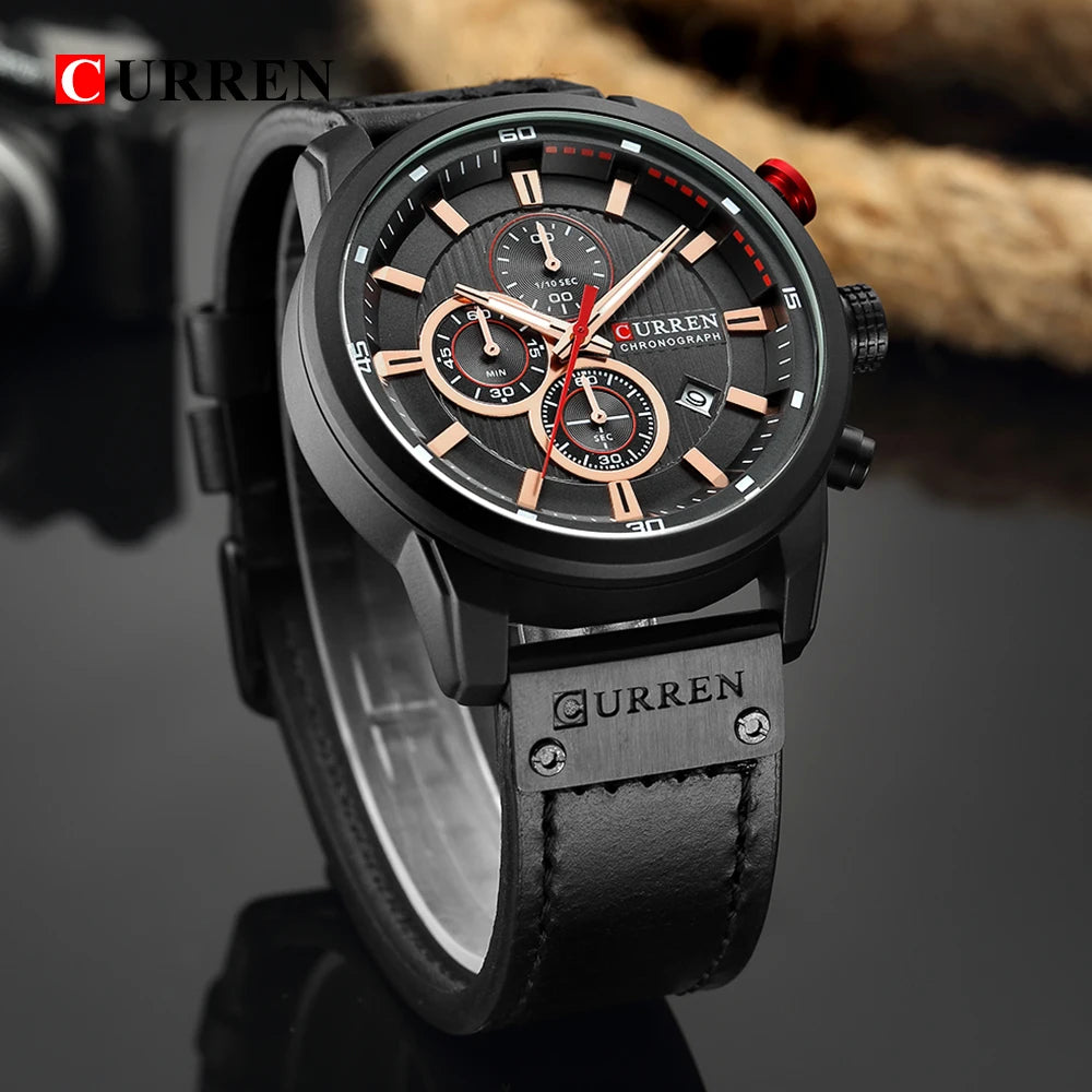 CMen's Watches Quartz Chronograph by CURREN Leather Strap.