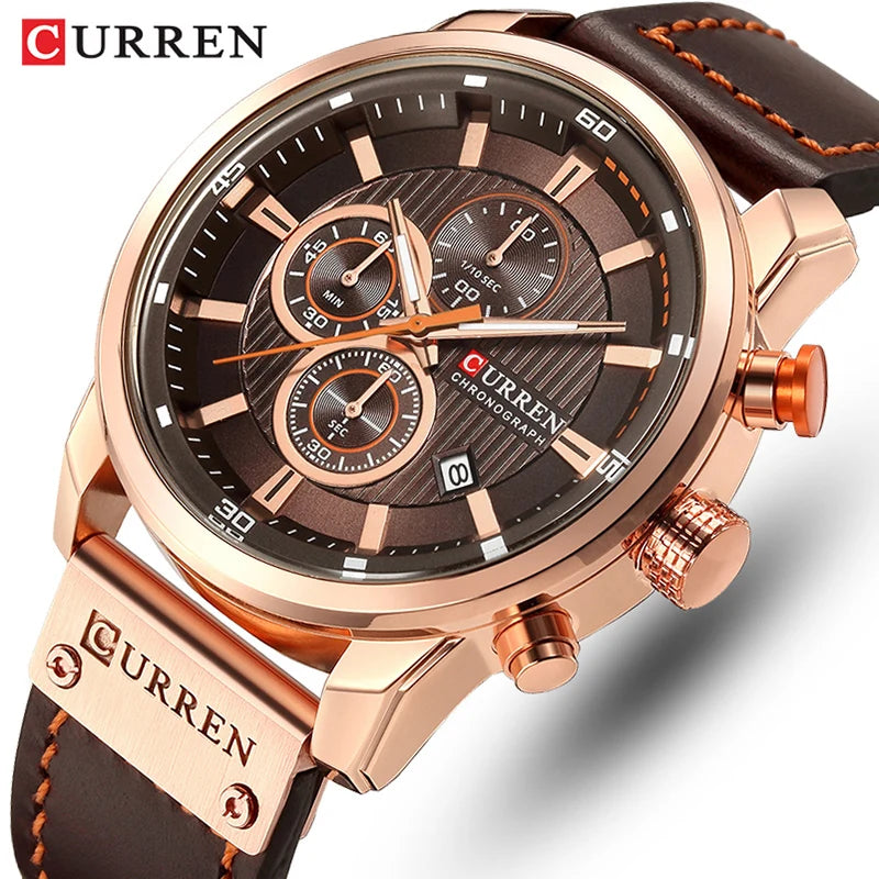 CURREN Mens Wristwatch Leather Sports Quartz Chronograph.