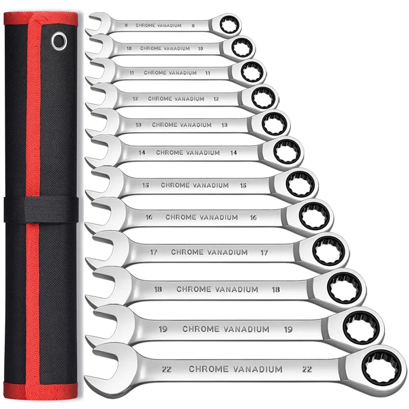 Metric Ratcheting Spanner Set Combination Ring Ended Gear Spanner Kit.