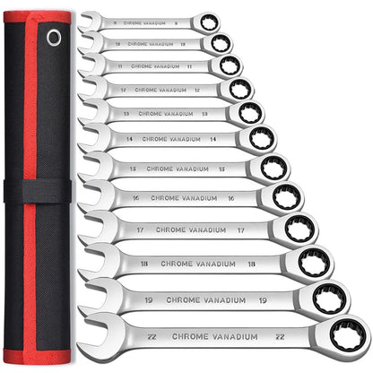 Metric Ratcheting Spanner Set Combination Ring Ended Gear Spanner Kit.