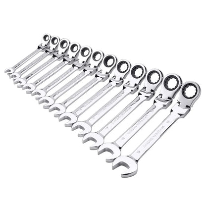 Spanner Set Chrome Vanadium Steel CR-V Flex-Head with Organizer Bag