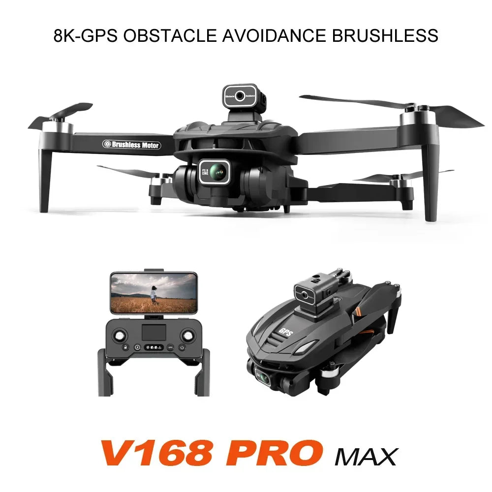 V168 Drone Pro Three Camera 8K Wide Angle GPS Four-way Obstacle Avoidance