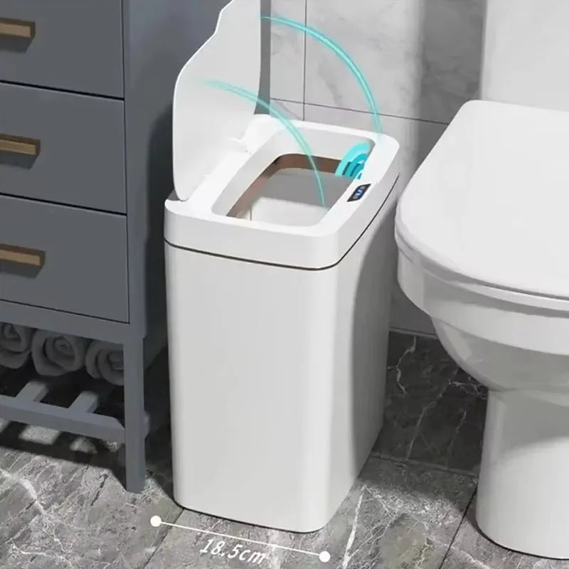 White 15L Smart Bathroom Trash Can Non-Contact Narrow Smart Sensor