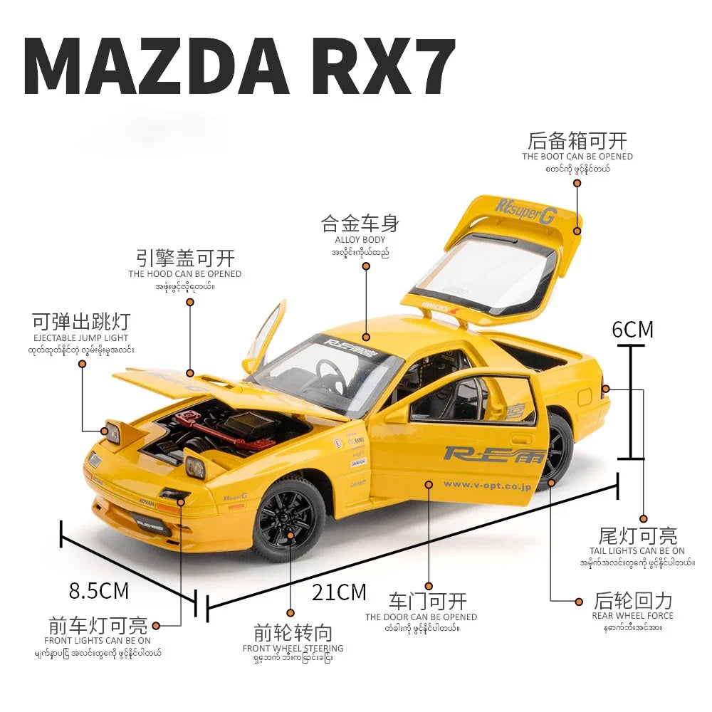 1:24 INITIAL D Mazda RX7 RX-7 -FC  Diecast Car Model Sound and lights*