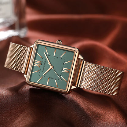 Women's Quartz Watch Square Face + Stainless Steel Strap by Hannah Martin