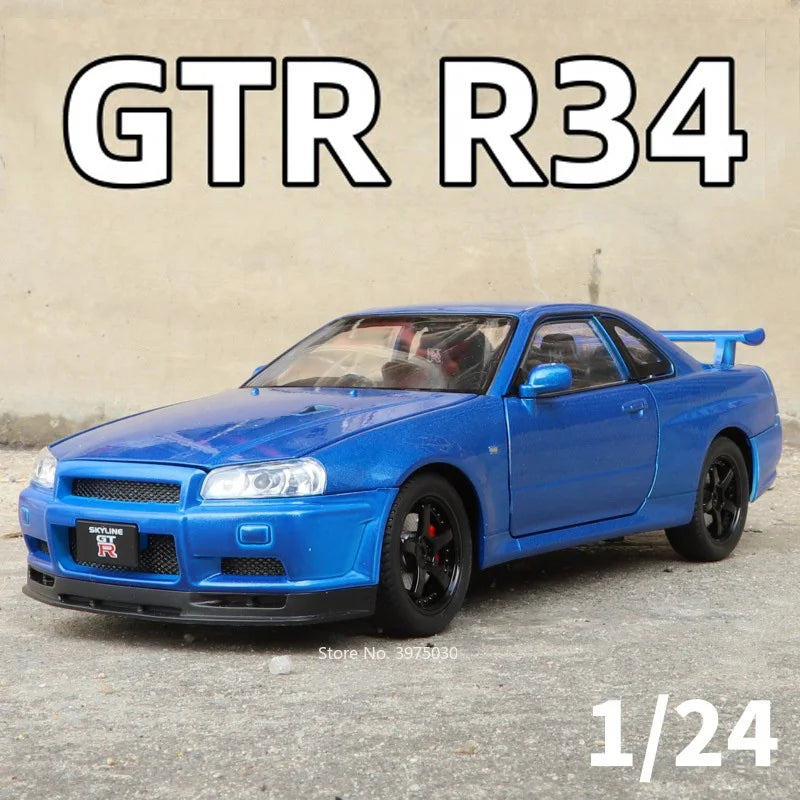 1/24 GTR-R34 Sport Car Model Diecast Sound Light Pull to Go***