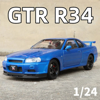 1/24 GTR-R34 Sport Car Model Diecast Sound Light Pull to Go***