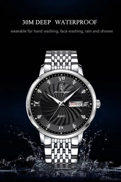 Watch Waterproof Luminous Date. Men's Quartz POEDAGAR Wristwatch Stainless Steel