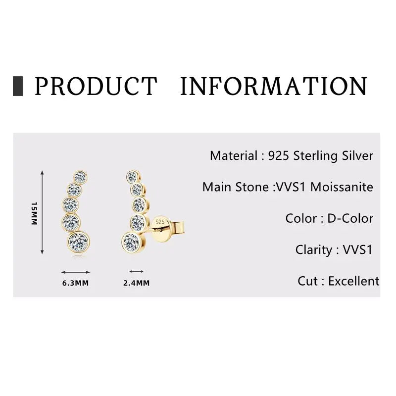 Lnngy Real Pure Silver Earrings 925 Single Row Round Bezel Moissanite Earring For Teen Women Daily Jewelry Piercing Pendientes