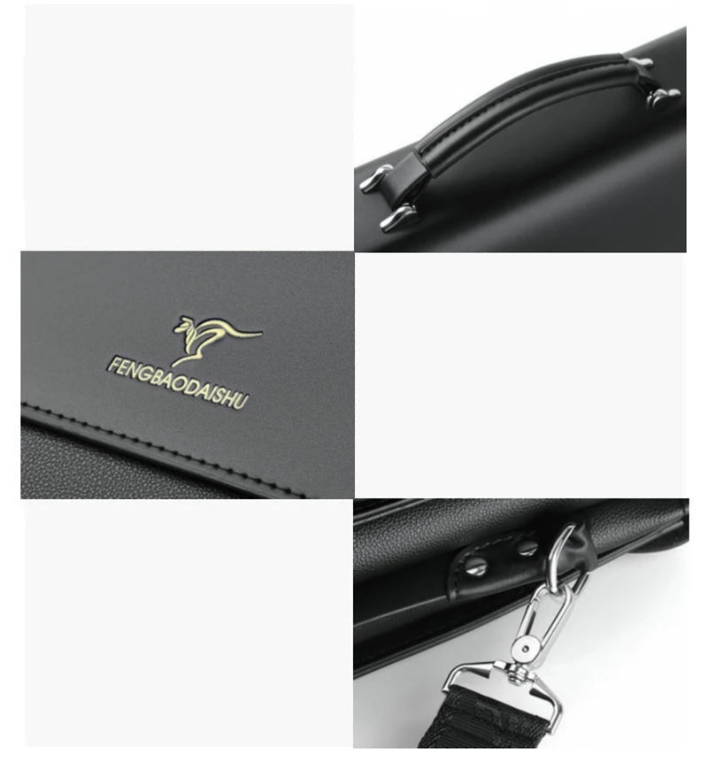 Luxury Briefcase For Business + Shoulder Strap + Top Handle. PU Leather.