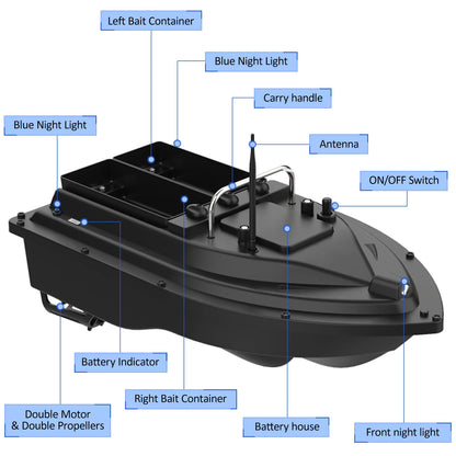 🐟 Bait Boat with Double Bait Containers 400-500m Remote Range 🐟