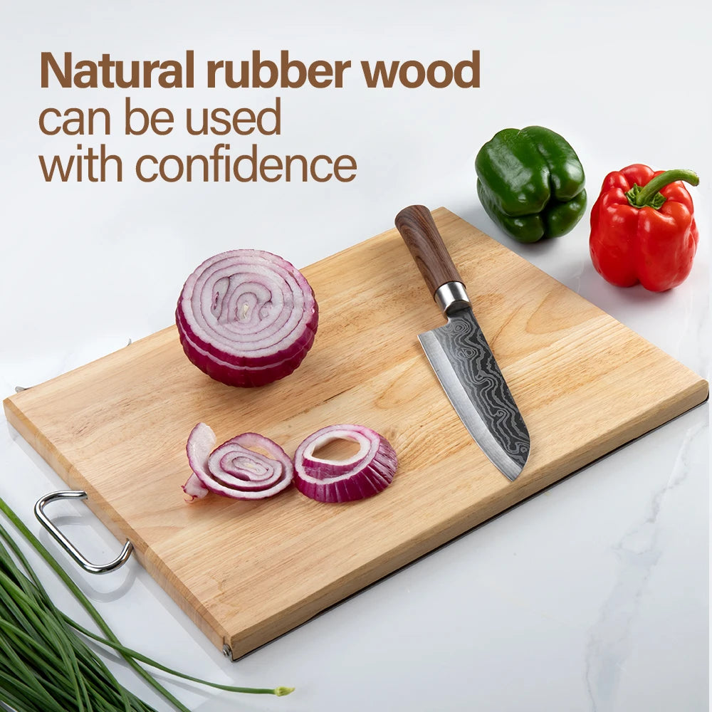 Vertical Rubber Wood Chopping Board Kitchen Chopping Block Double-sided Use Cutting Board with Hook Knife Rack Solid Wood Plate