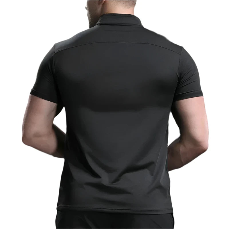 Sports T-Shirt Sportswear Short Sleeves Running Gym Compression Shirt + Zip