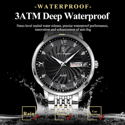 Watch Waterproof Luminous Date. Men's Quartz POEDAGAR Wristwatch Stainless Steel