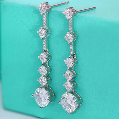 Earrings Long Tassel Moissanite 3.0ct + 925 Sterling Silver Dangling Earrings