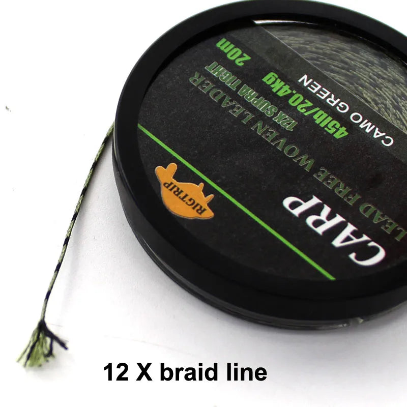 20m Camouflage Green Carp Fishing Line Uncoated Braid for Hair Rig 45LB