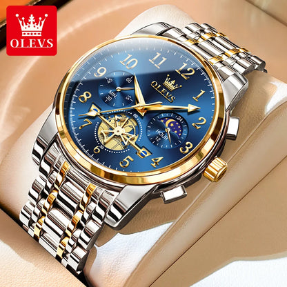 Men's watch OLEVS 2900 Moon Phase Stainless Steel Waterproof Luminous Chronograph Quartz Wristwatch