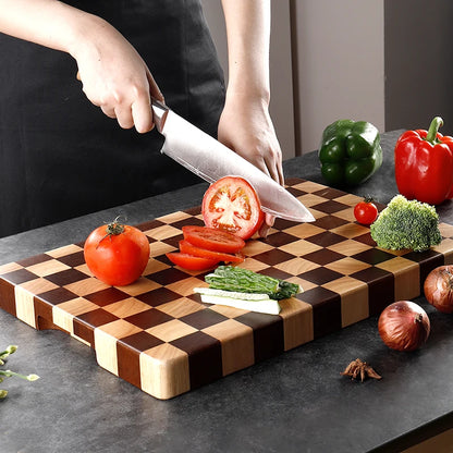 Chopping Board Rubber Wood Cutting Board Chessboard Pattern Non Slip Wooden Chopping Butcher Block Eco-friendly Kitchen Tools