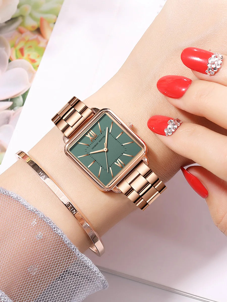 Women's Wristwatch Square Face Quartz Movement and a Stainless Steel Strap