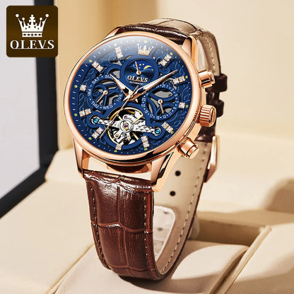 Olevs Men's Wristwatch. Moon Phase. Automatic Luxury Fashion Wristwatch.