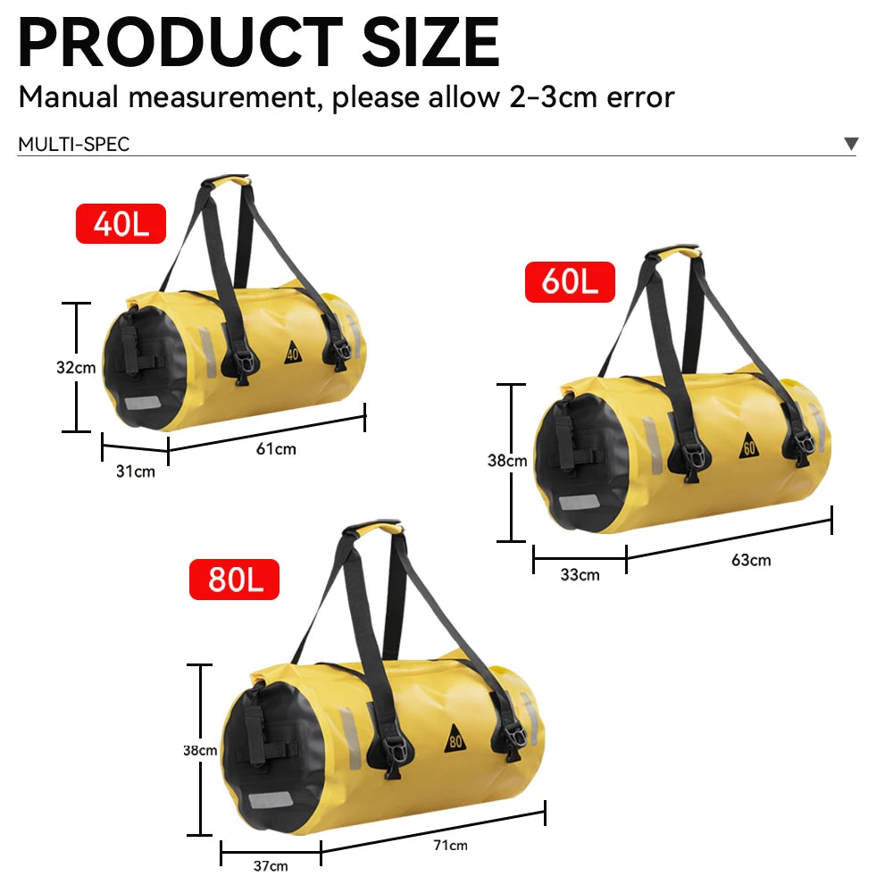 Motorcycle Bag PVC Dry Sack Bag Waterproof 40L 60L 80L, Shoulder Bag