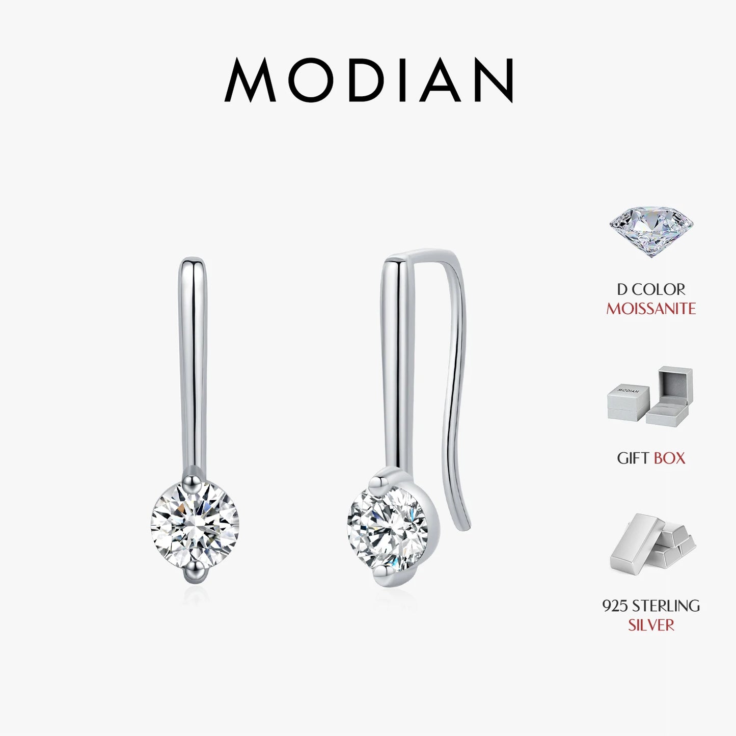 MODIAN Sparkling D Colour Moissanite Drop Earrings 925 Sterling Silver