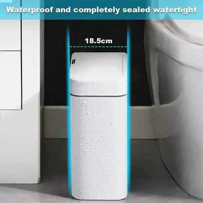 White 15L Smart Bathroom Trash Can Non-Contact Narrow Smart Sensor