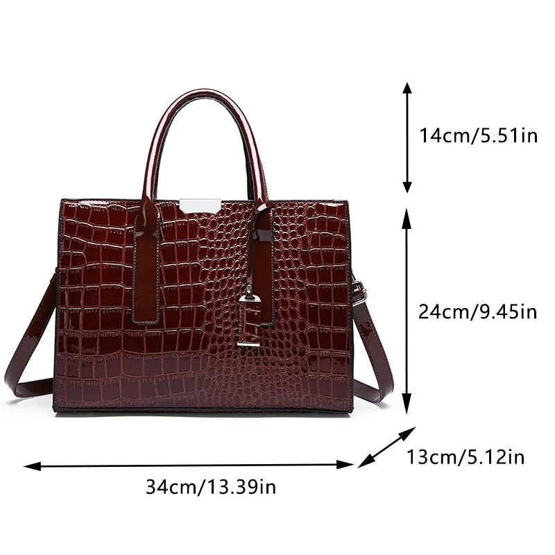 Handbag Crocodile Print Adjustable Strap Top Handle