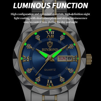 Ladies Wristwatch Luminous Chronograph Watch Stainless Steel by Binbond