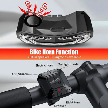 Wireless Bicycle Alarm Rear Tail Light+Turn Signal IP65 Waterproof Bike Brake Sensor