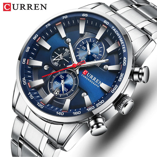 Men's Sport Watches Stainless Steel Quartz Chronograph by CURREN