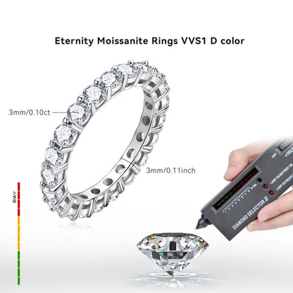 Eternity Ring 925 Sterling Silver Ring D Colour VVS1 Moissanite Gemstones