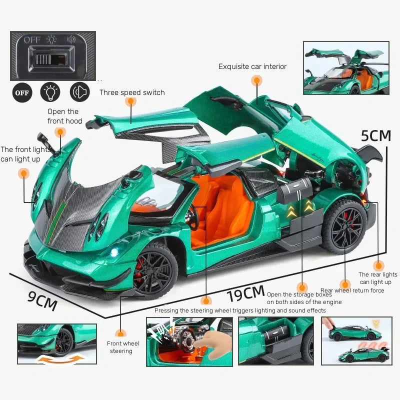 1:24 Pagani Huayra BC Supercar Alloy Diecast Metal Sound ＆ Lights