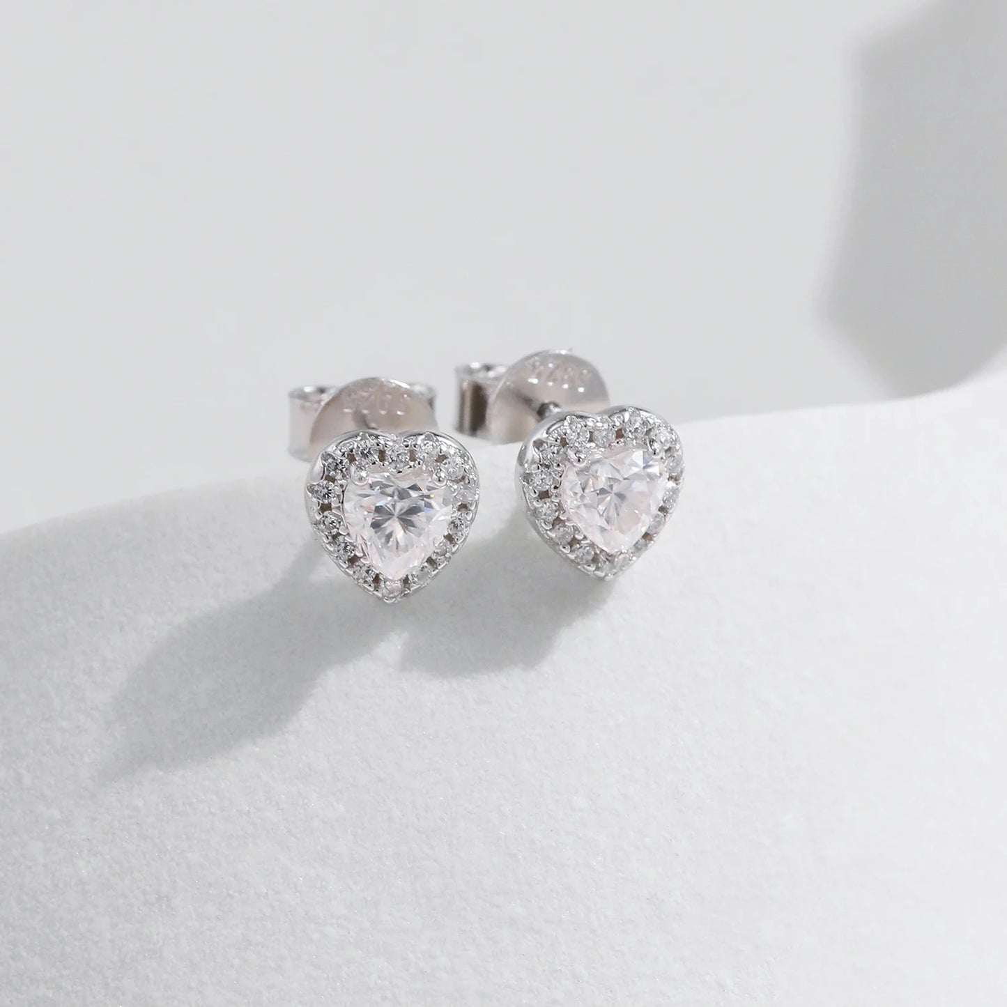 Stud Earrings Heart Cut 925 Sterling Silver.