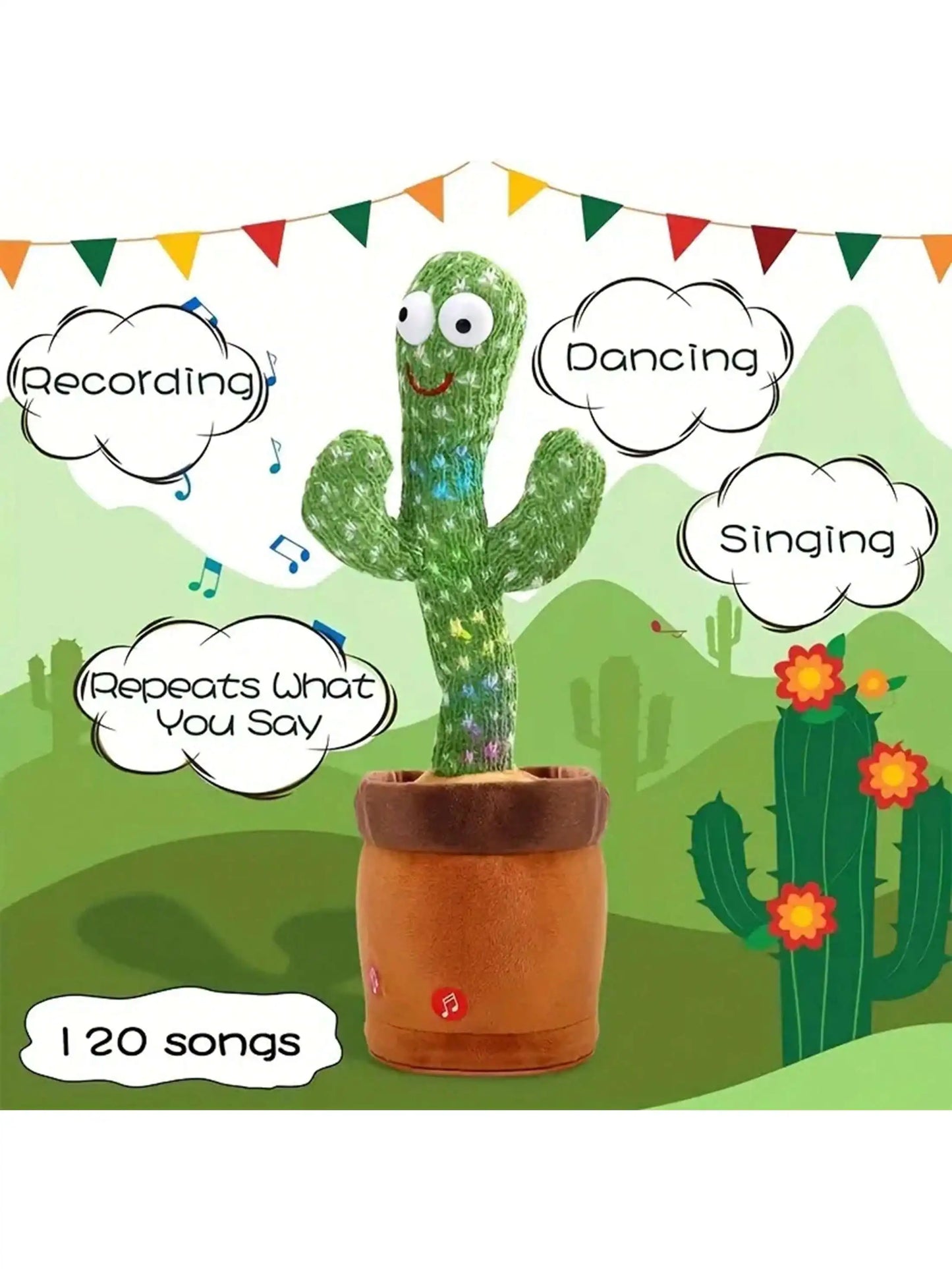 Dancing Talking Cactus Toy Singing Mimicking Recording Repeats What You Say