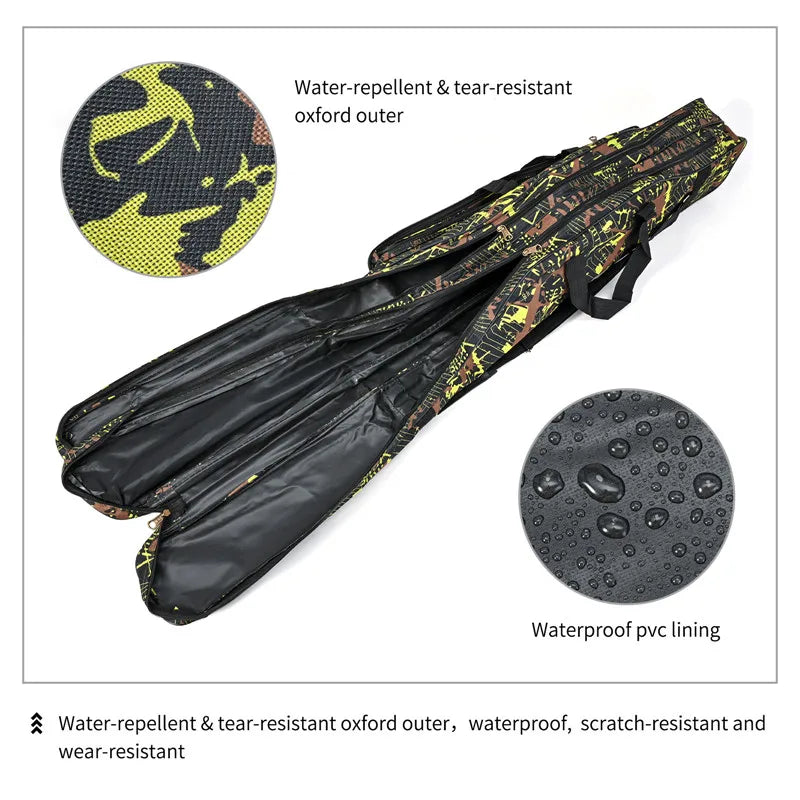 1.3m/1.5m 2-layer foldable large fishing bag, double shoulder rod bag.