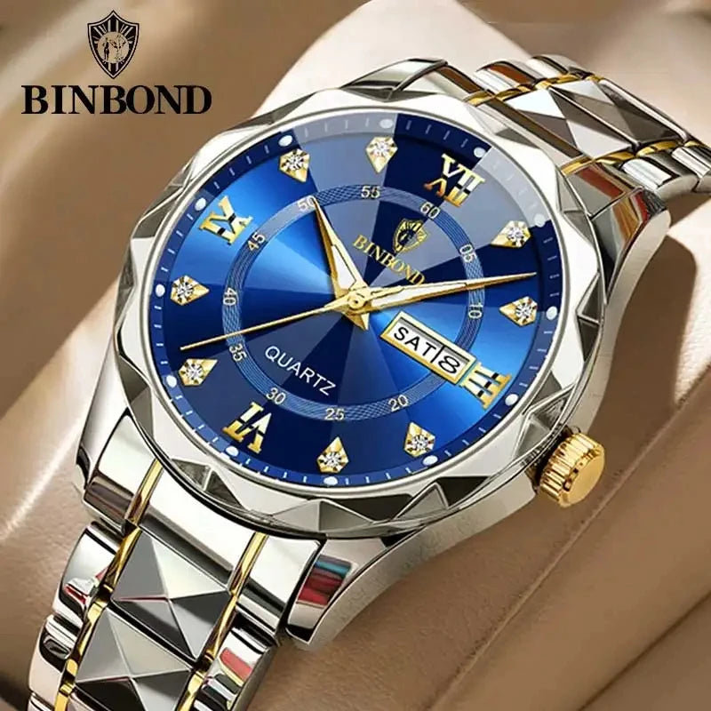 Quartz Watch Men Waterproof Date Stainless Steel by BINBOND