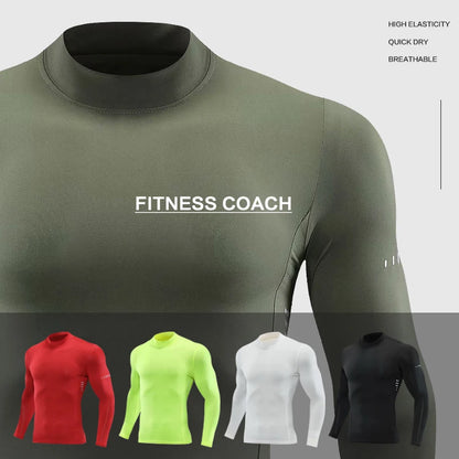 Men Compression Sports Top High Collars Breathable T-Shirt Gym Running Fitness