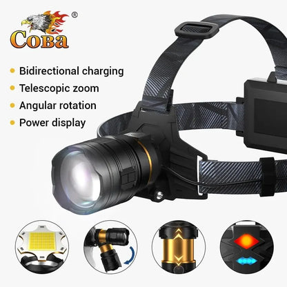 COBA Powerful XHP360 36-core Headlamp Flashlight 18650 Rechargeable.