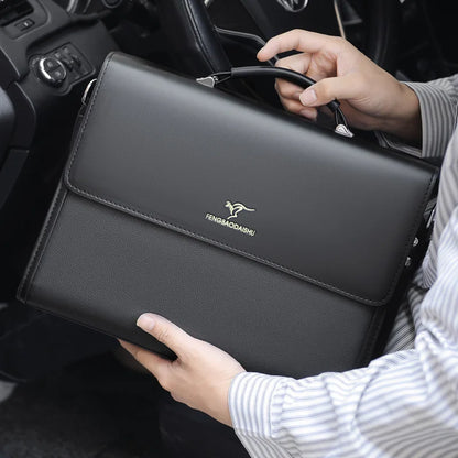 Luxury Briefcase For Business + Shoulder Strap + Top Handle. PU Leather.