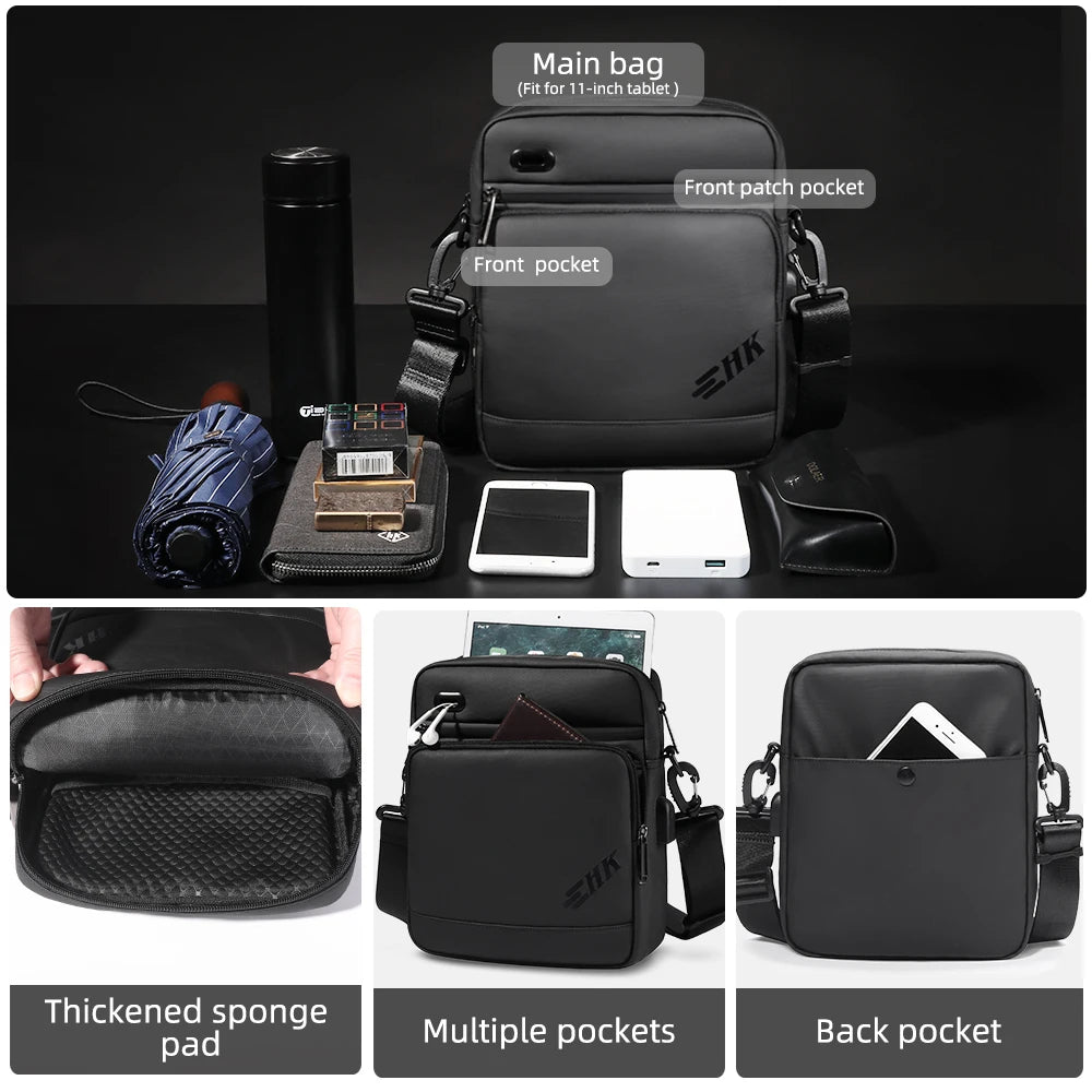 Heroic Knight Man Shoulder Bag Business Bag For Men Handbag Fit 9.7 Inches ipad USB Charging Port Crossbody Bag Simple Elegant