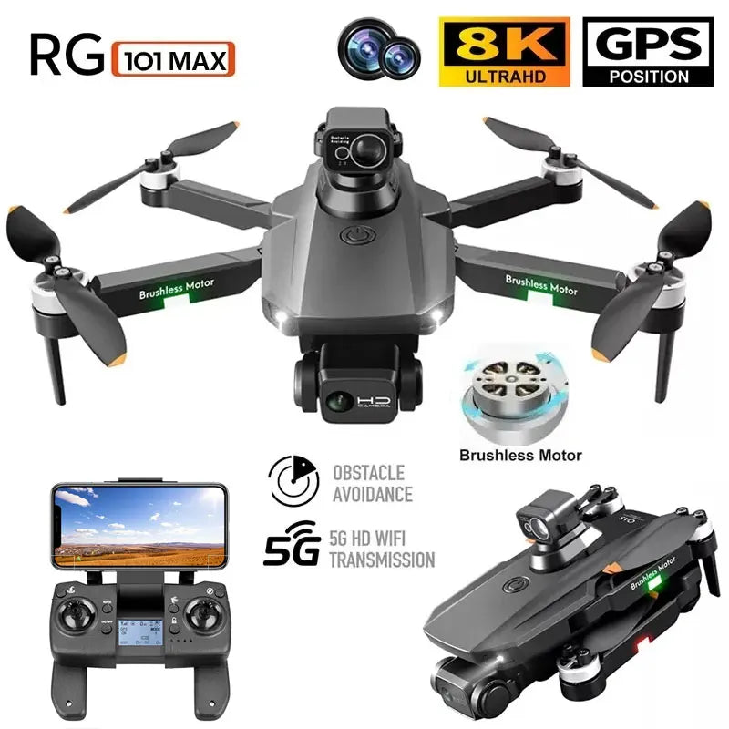 Drone  RG 101 MAX Pro GPS8K Dual HD Camera 5G WIFI FPV 25 Mins Max Flight.