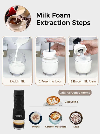 Portable Coffee Machine Hot/Cold Water Manual Espresso, Capsule & Ground.