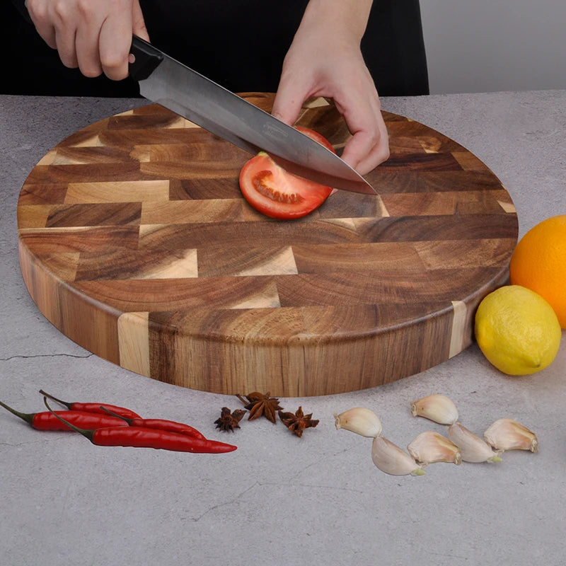 Acacia Wood Cutting Board Round End Grain Chopping Block Double-sided Using Wooden Cheese Butcher Board Food Grade Kitchen Tools