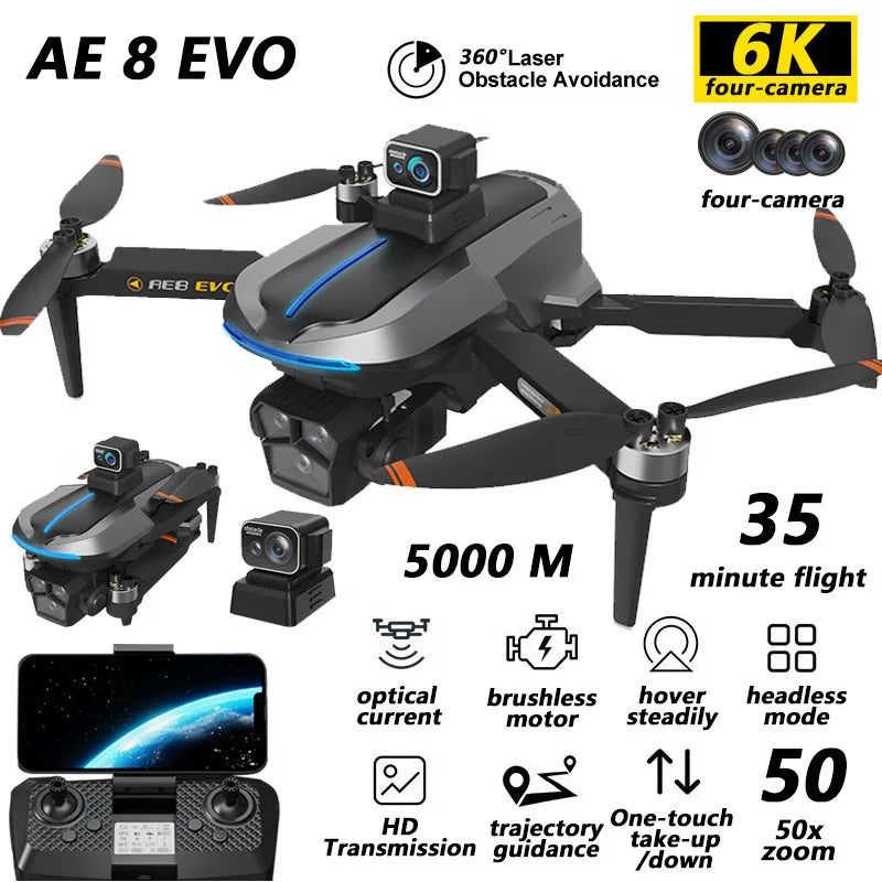 💚 Camera Drone AE8 EVO 6K 360° Obstacle Avoidance 💚