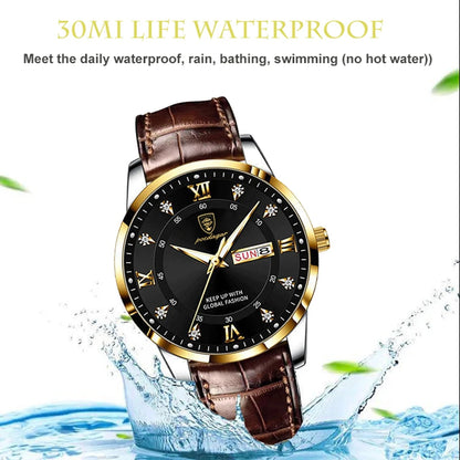 Men's Watches Waterproof Luminous Leather Casual Quartz Wristwatch