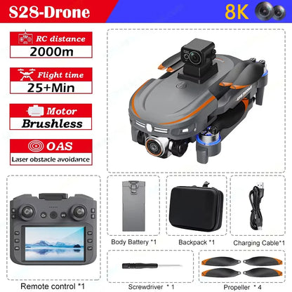 New S28 Max GPS Drone 8K HD Dual Camera 4.5" with Screen Control Remote