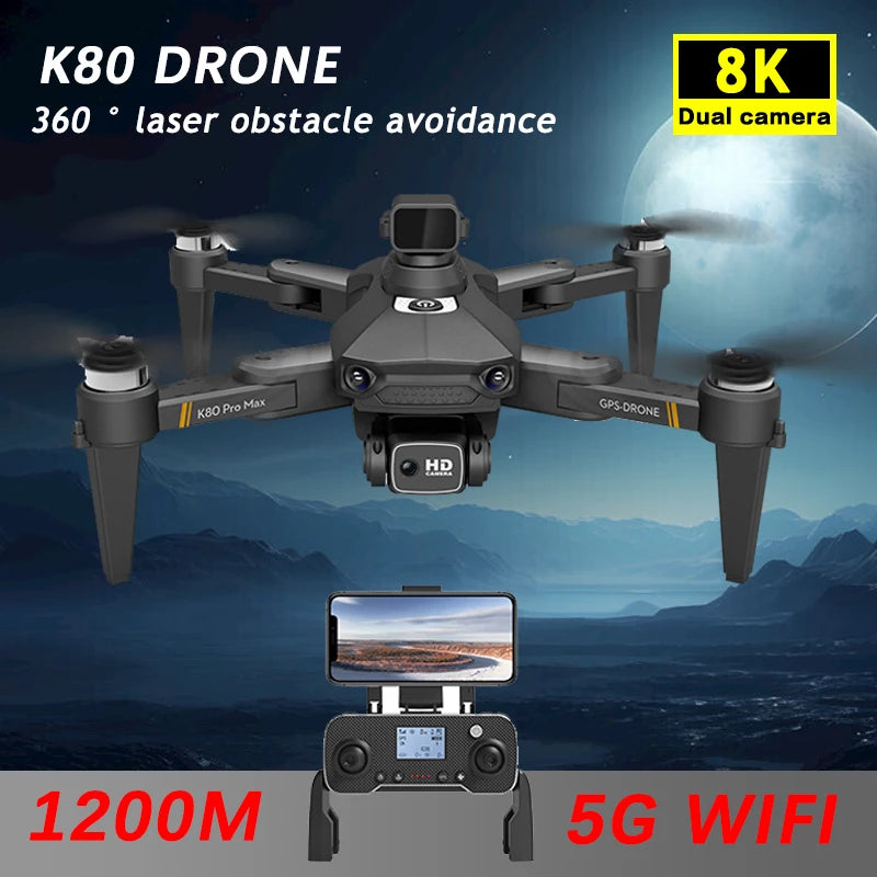 Camera Drone 8K Pro Dual Camera GPS 20 Min Flight Time. K80/K90 Pro Max*