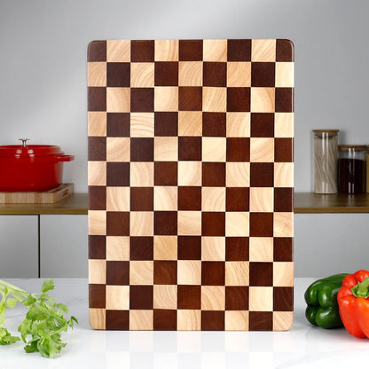 Chopping Board Rubber Wood Cutting Board Chessboard Pattern Non Slip Wooden Chopping Butcher Block Eco-friendly Kitchen Tools