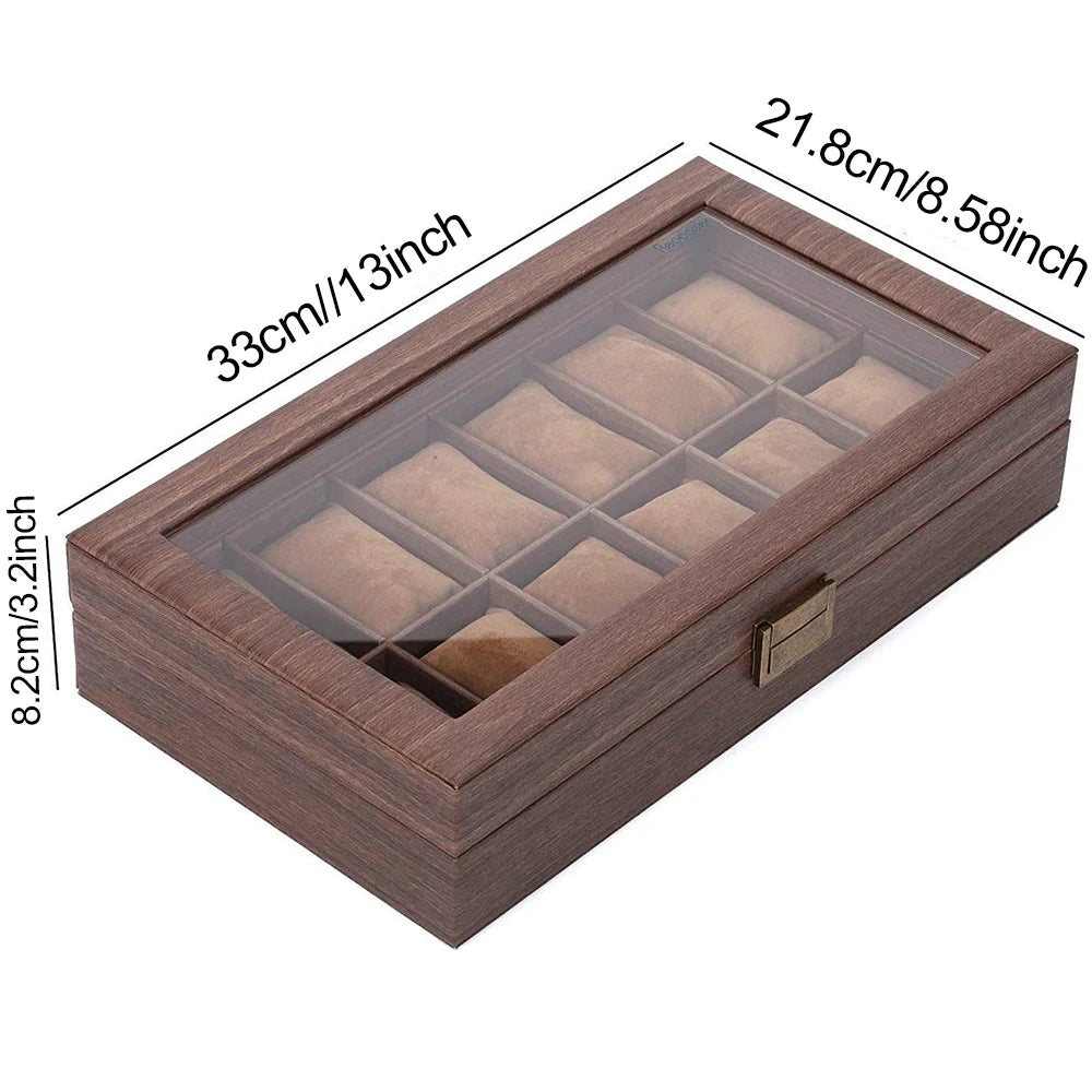 3/6/10/12  Pu Leather Watch Box Portable Travel Case Vintage Wood Buckle